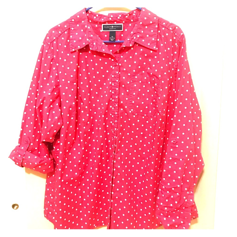 Shirt 1X pink with white dots